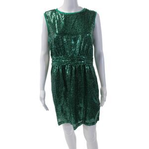 Ali Ra Womens Sequin Round Neck Pleated Waist Sleeveless Dress Green Size 8